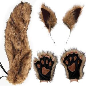 8447 Faux Fur Squirrel Costume Tail, Chipmunk Ears Brown Big
